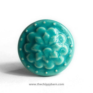 Blue - Turquoisey Ceramic Circle Flower design Knob (8567984777)