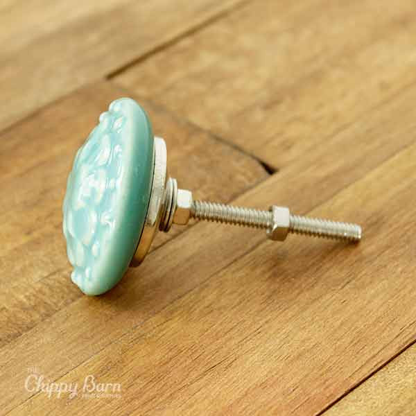 Blue - Turquoisey Ceramic Circle Flower design Knob (8567984777)